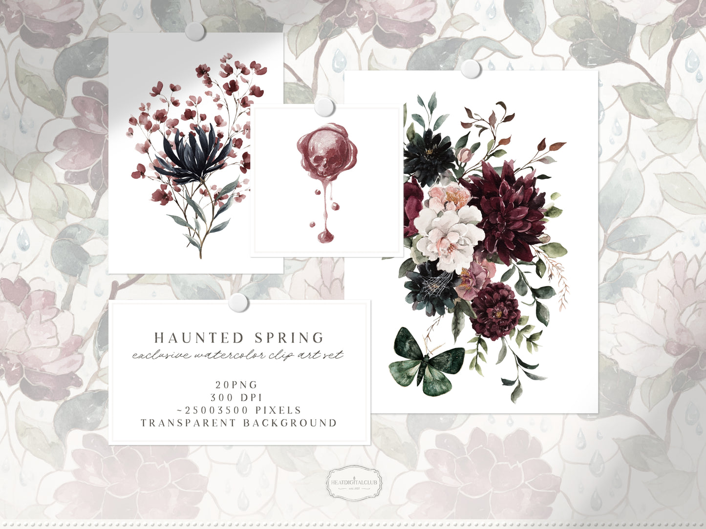 Haunted Spring - Floral Arrangements Clipart, Gothic Floral, Dark Spring Flowers, Moody Botanical | 20 PNG