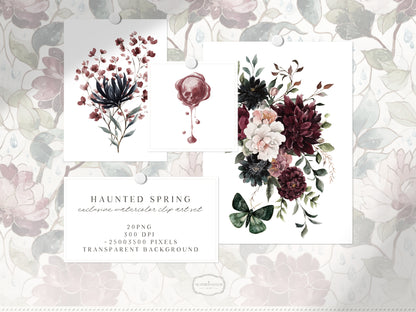 Haunted Spring - Floral Arrangements Clipart, Gothic Floral, Dark Spring Flowers, Moody Botanical | 20 PNG