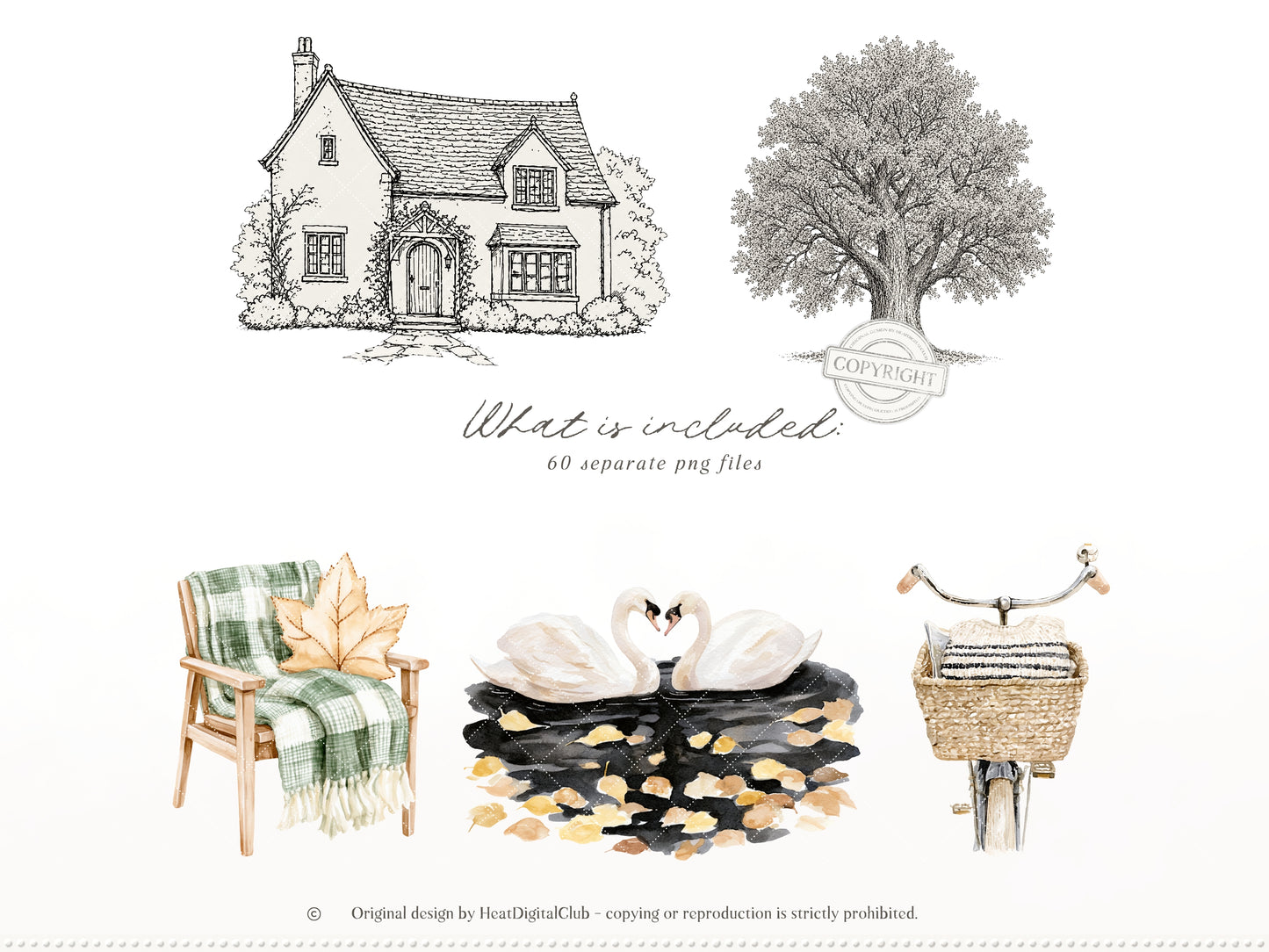 Beloved Fall - Autumn Clipart, Cozy Fall Elements, Pumpkin Clipart, Cottage Fall | 60 PNG