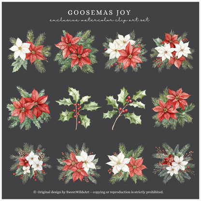 Goosemas Joy - Floral Arrangements, Christmas Ornaments, Holiday Poinsettia | 30 PNG