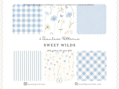 Sweet Wilds - Flowers Clipart, Meadow Flowers, Light Blue Floral, Wildflower Baby Shower | 70 PNG/JPEG