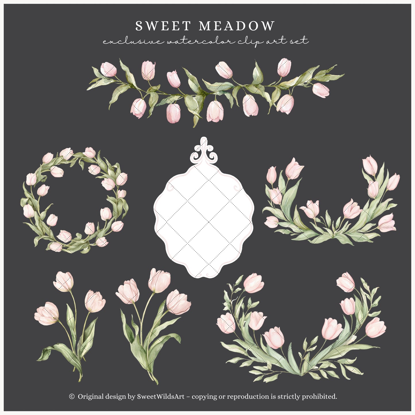 Sweet Meadow - Floral Arrangements Clipart, Spring Tulips, Pink Cottage, Easter Bouquet, Nursery