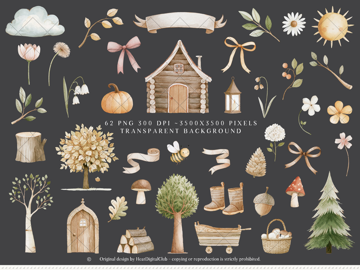 Little Forest - Watercolor Woodland Clipart & Seamless Patterns Bundle, Kids Nursery Graphics | 67 PNG/JPEG