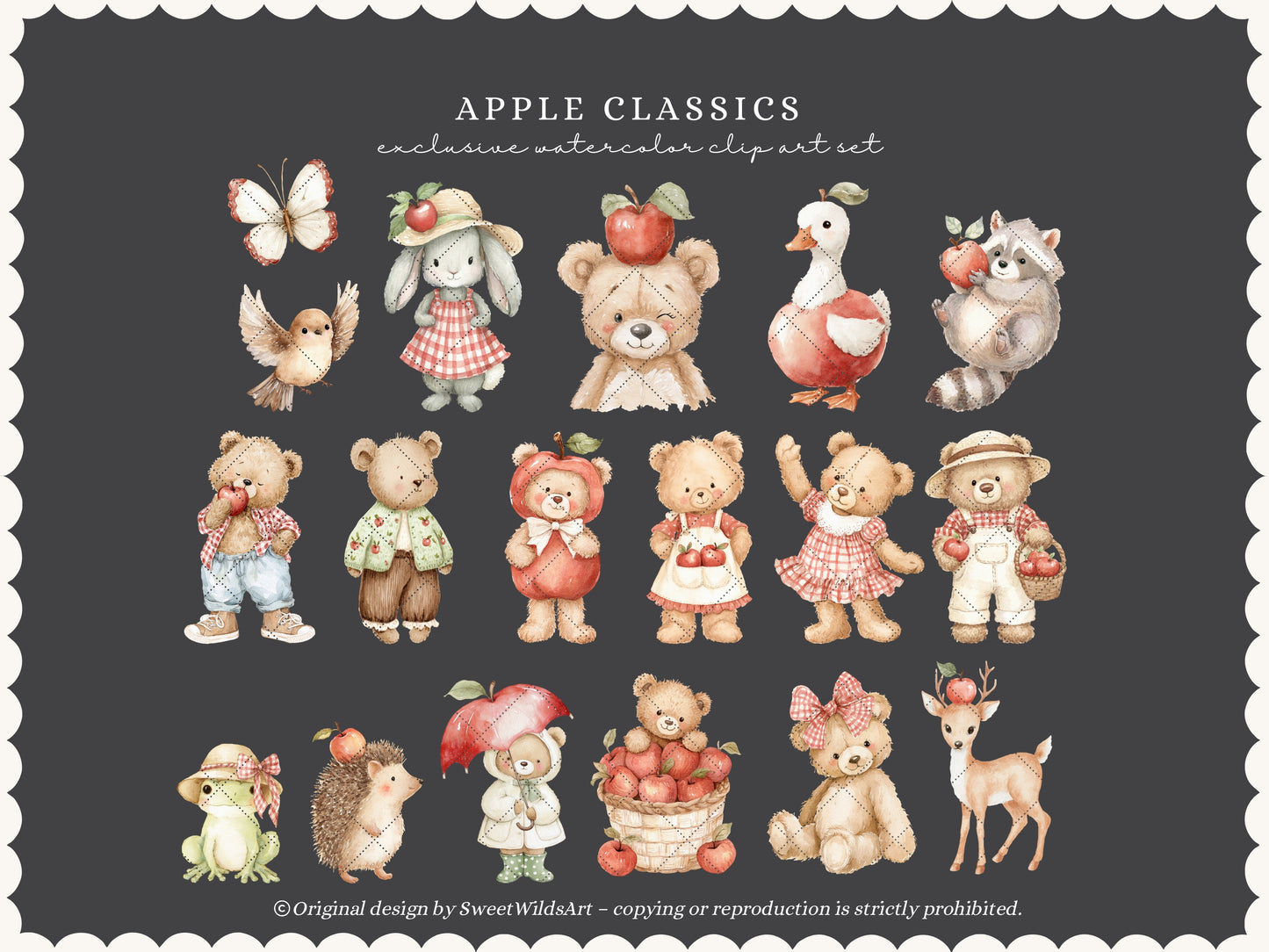Apple Classics - Nursery Clipart, Cute Animals Clipart, Apple Orchard Kids, Fall Baby | 60 PNG