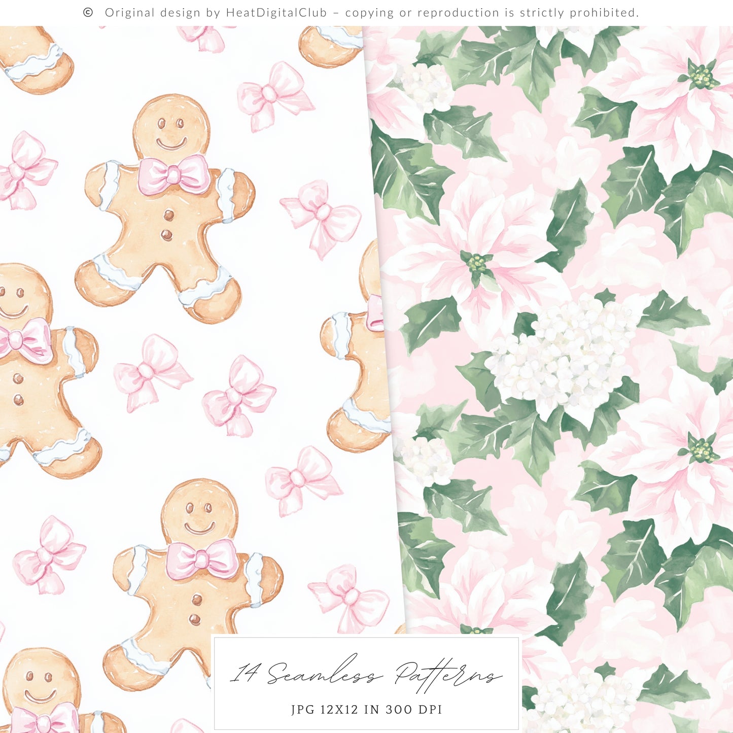 Merry Christmas - Seamless Patterns Set 4, Grandmillennial Holiday, Stripes, Plaid | 14 JPEG