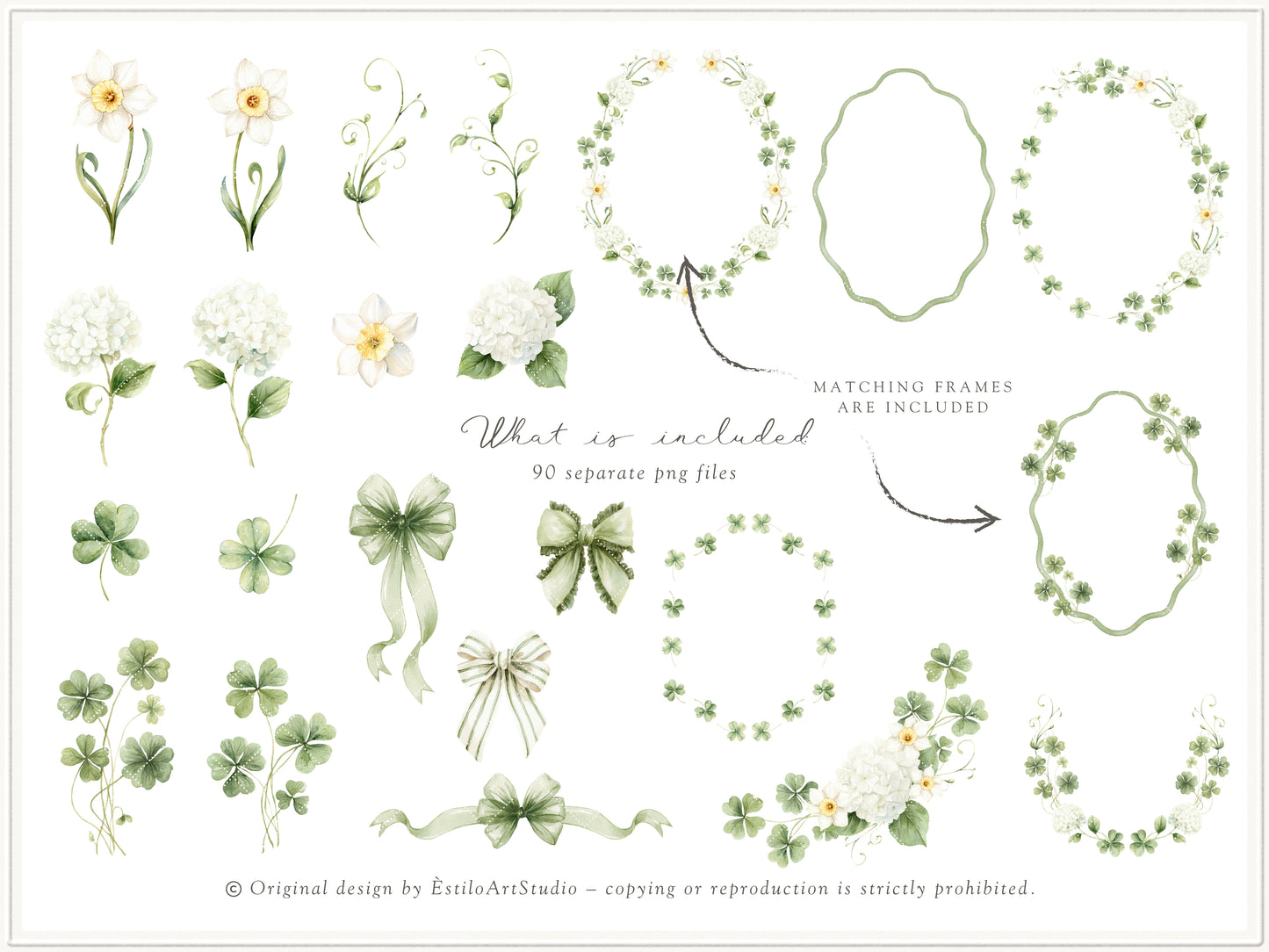 Lucky Atelier - Clipart, St Patrick’s Day Nursery, Irish Baby Toys, Clover, Green Vintage Children | 100 PNG/JPEG