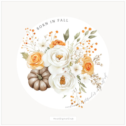 Born In Fall - Floral Arrangements Clipart, Autumn, Pumpkins, Soft Orange & Brown | 12 PNG