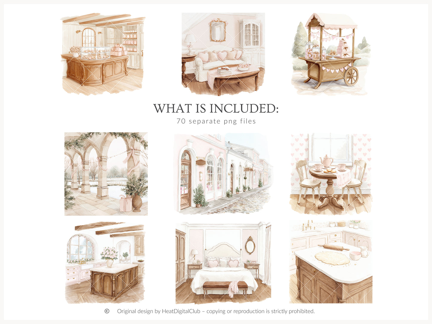 Sweet Romance - Valentine's Day Bakery Clipart, Romantic Baking, Love Aesthetic | 70 PNG