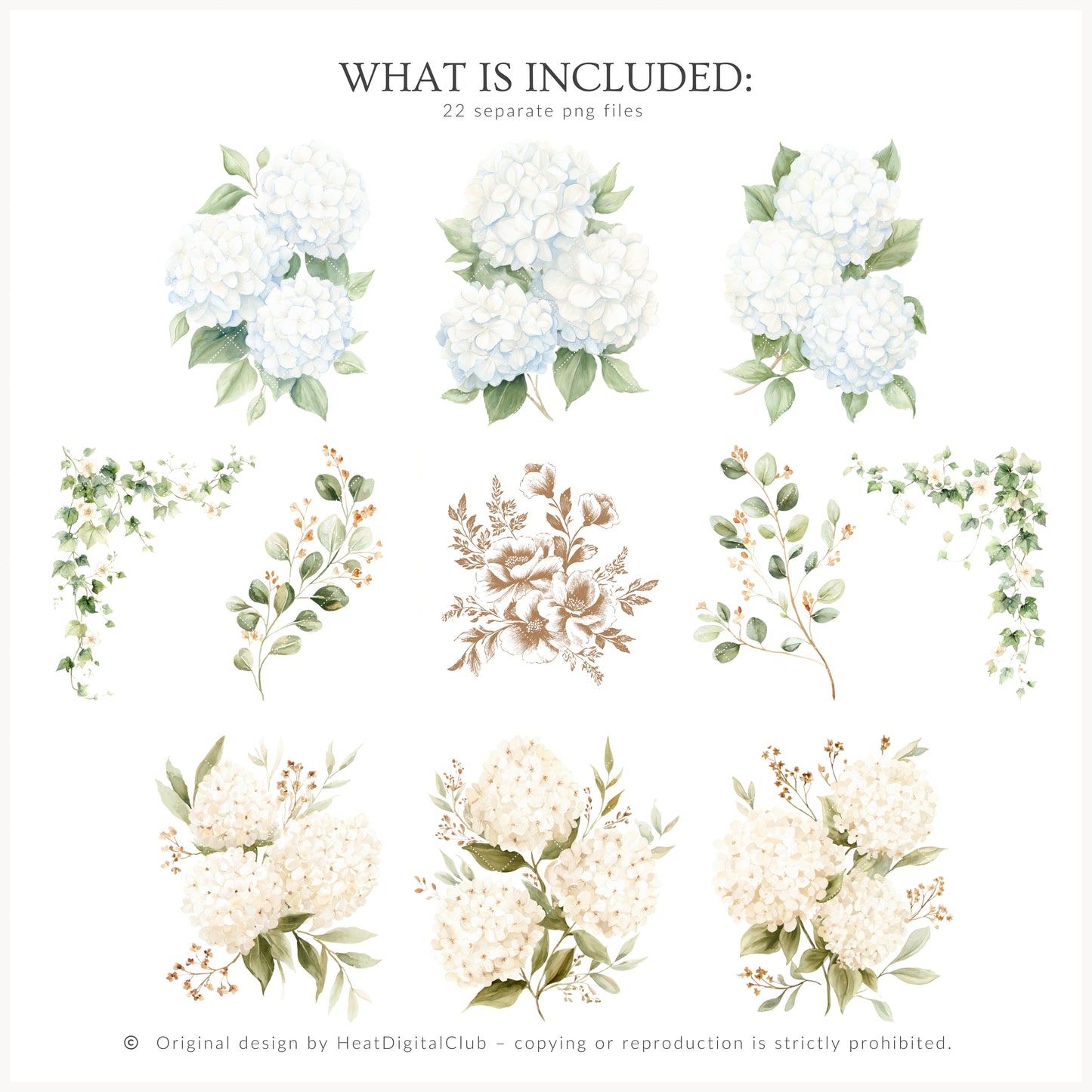 Quiet Cottage - Floral Arrangements Clipart, Hydrangea, French Garden Bouquet, Cottagecore | 22 PNG