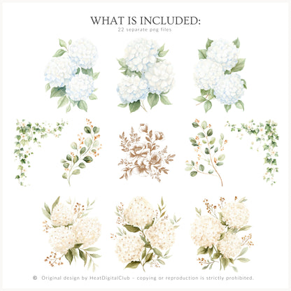Quiet Cottage - Floral Arrangements Clipart, Hydrangea, French Garden Bouquet, Cottagecore | 22 PNG