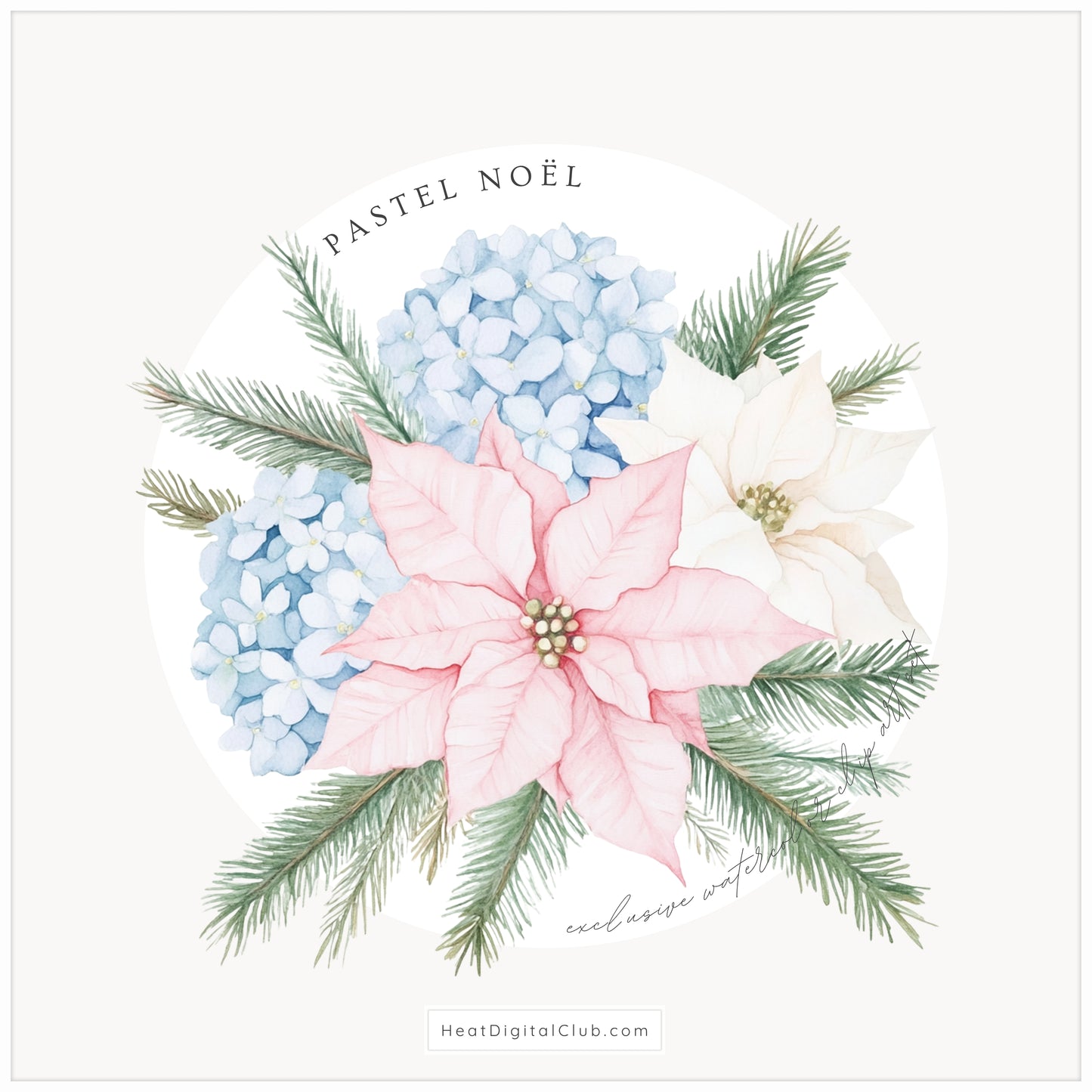 Pastel Noël - Floral Arrangements, Christmas, Soft Holiday Bouquets, Pink & Blue Greenery | 24 PNG