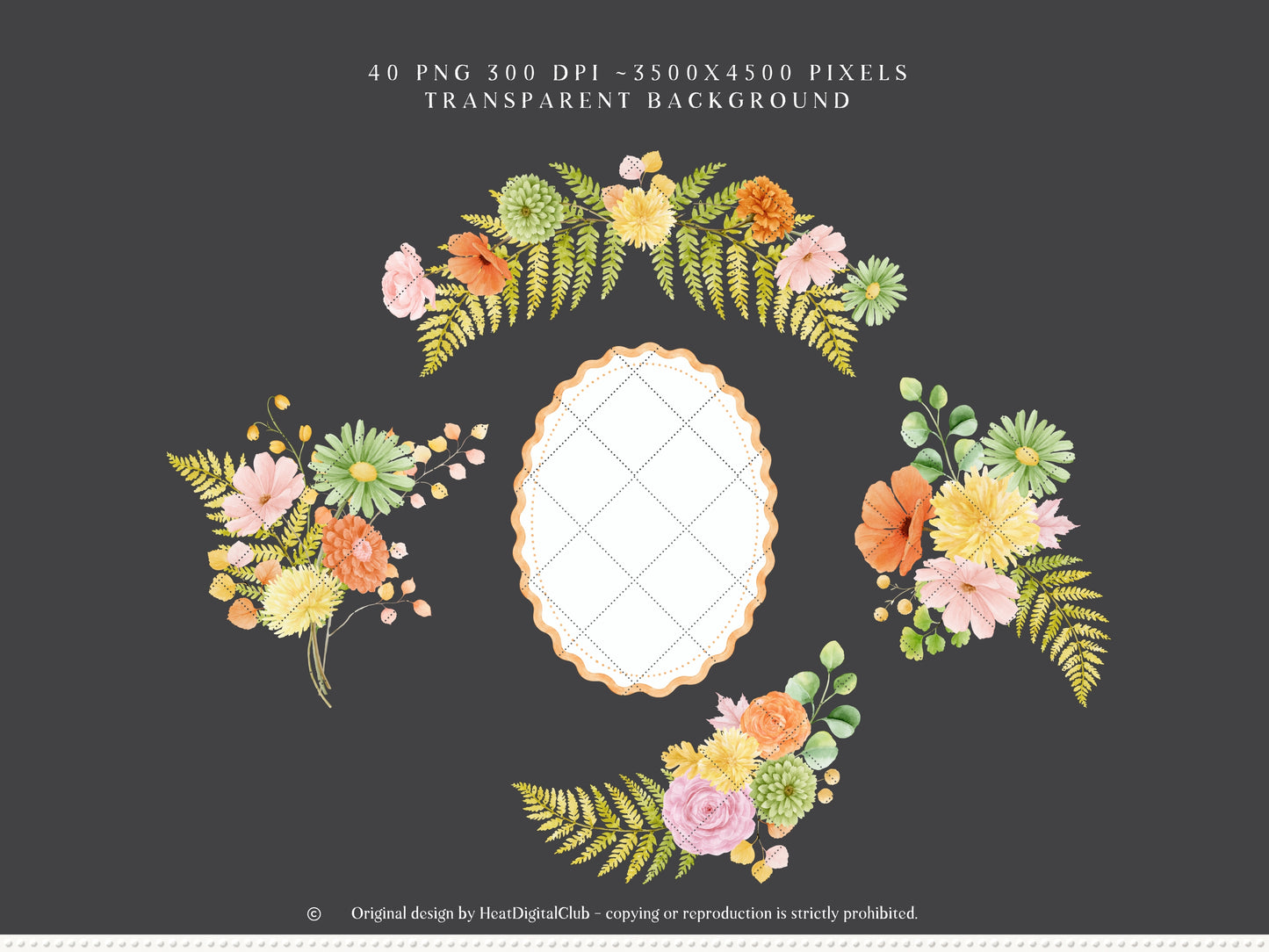 Joyful Fall - Floral Arrangements Clipart, Pink Orange Autumn Flowers, Watercolor Botanical, Fall Bouquets | 40 PNG