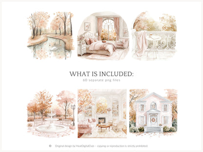 Falling Pretty - Fall Clipart, Autumn, Pink Pumpkins, Coquette | 60 PNG