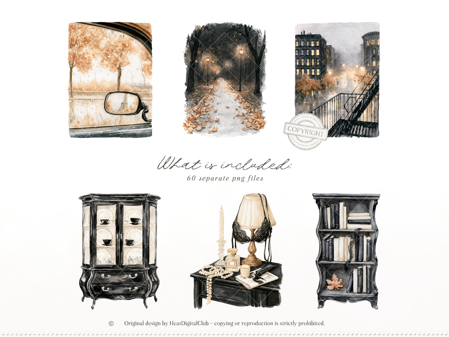 Fall After Dark - Clipart, Dark Coquette Autumn, Black Lace, Moody Rainy Autumn, Feminine Gothic | 40 PNG