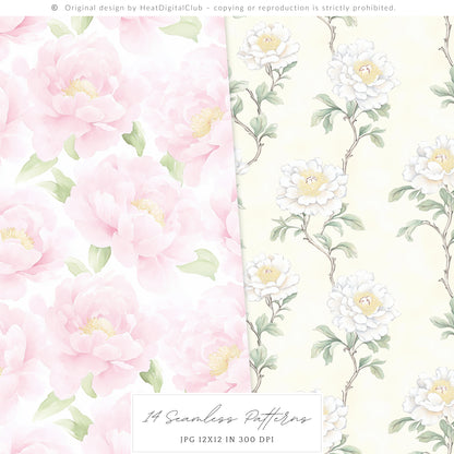 Grandmillennial - Seamless Patterns, Set 4, Pastel Floral, Stripes, Plaid, Glitter | 14 JPEG