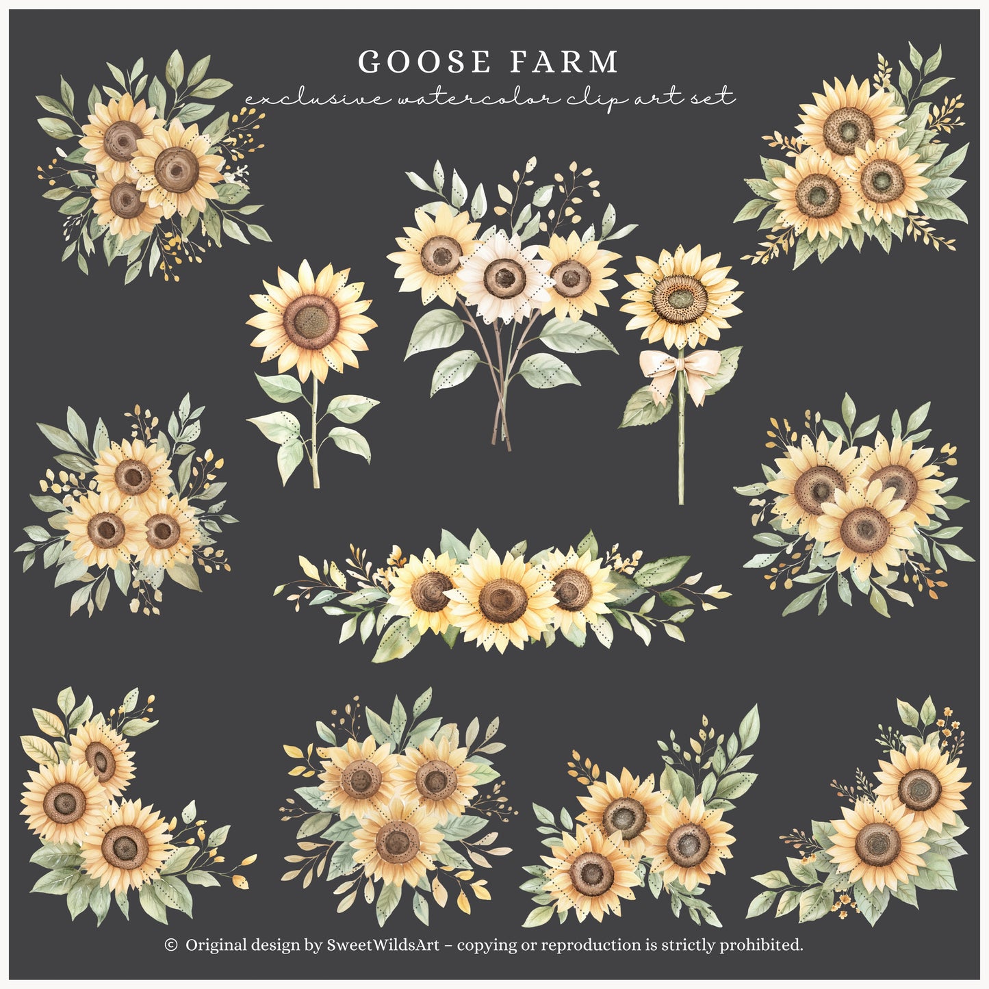 Goose Farm - Floral Arrangements Clipart, Sunflower, Autumn  Elements, Country