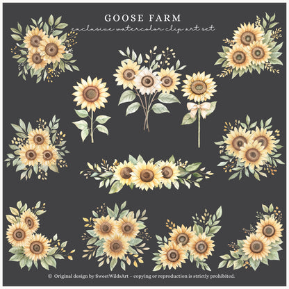 Goose Farm - Floral Arrangements Clipart, Sunflower, Autumn  Elements, Country
