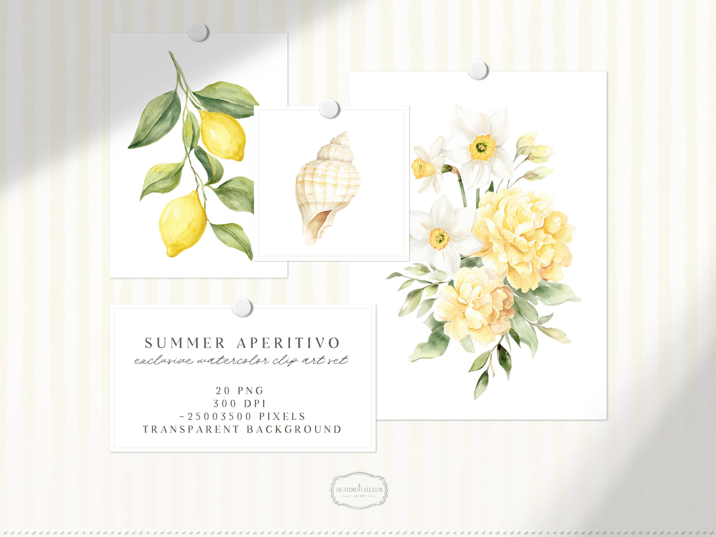 Summer Aperitivo - Floral Arrangements Clipart, Italian Citrus Flowers, Narcissus Bouquet, Yellow Botanical | 20 PNG