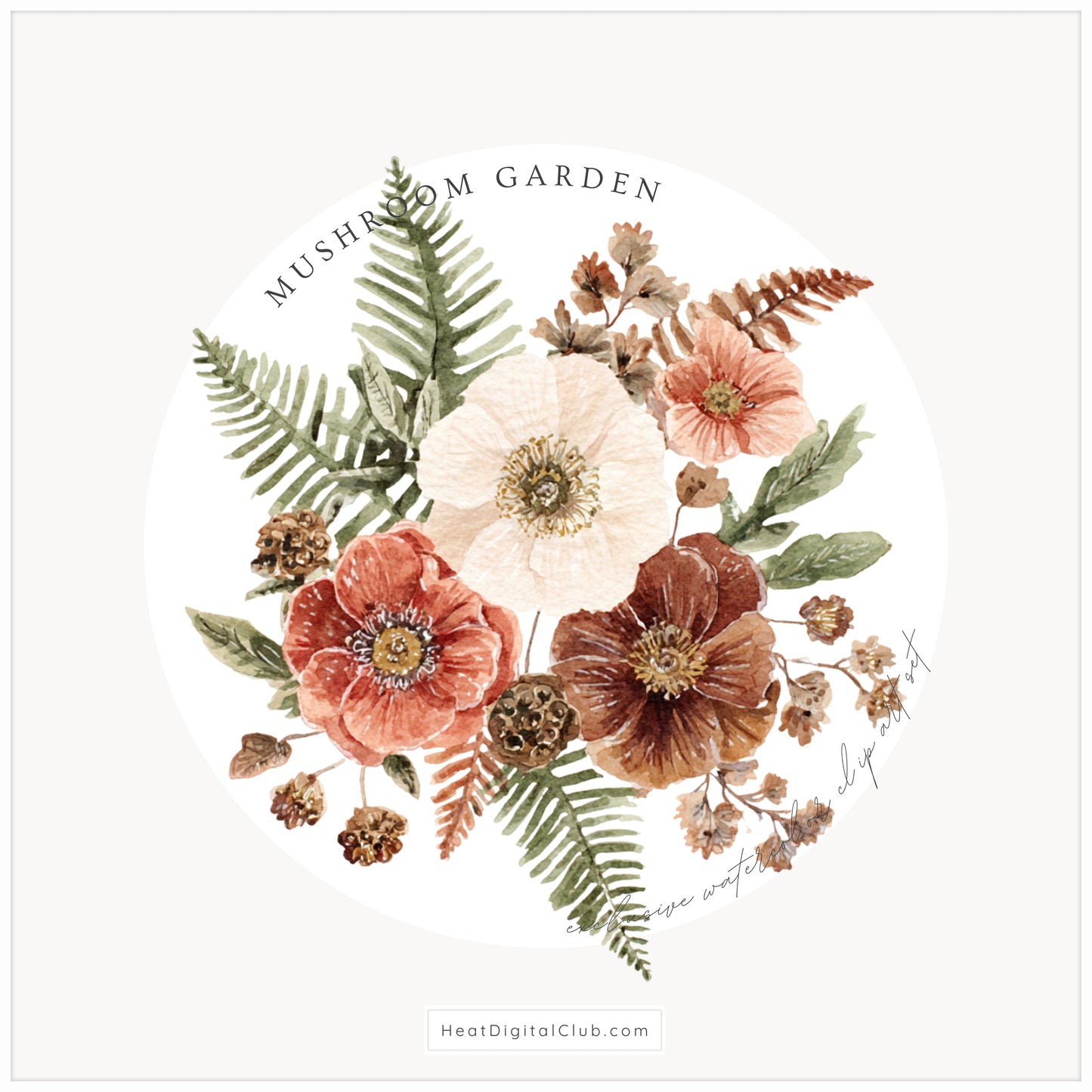 Mushroom Garden - Floral Arrangements, Mushroom Flowers, Forest Botanical Clipart, Cottagecore Florals | 20 PNG