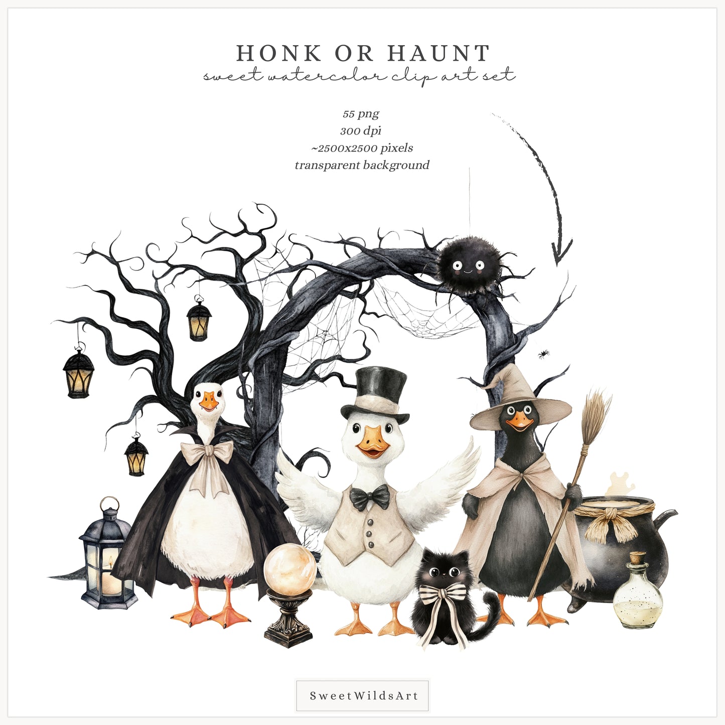 Honk or Haunt - Halloween Goose , Cute Spooky Geese, Silly Goose | 55 PNG