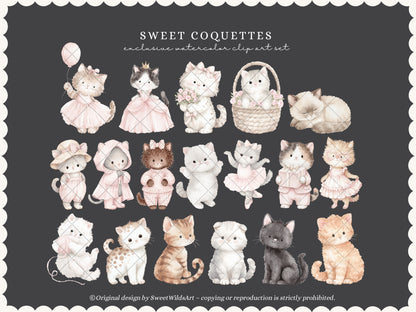 Sweet Coquettes - Kitten Clipart, Cute Pink Cats, Coquette Nursery, Baby Girl Graphics, Ballet Cat | 60 PNG