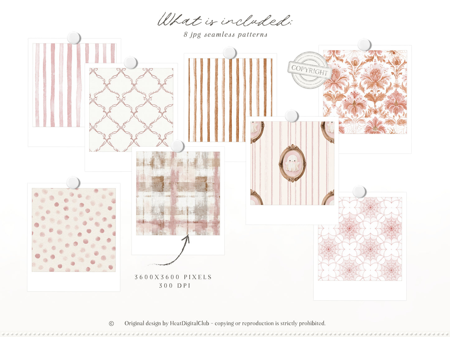 Ghost Room - Watercolor Pink Halloween Clipart and Seamless Patterns Bundle | 68 PNG/JPEG