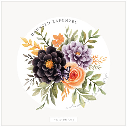 Haunted Rapunzel - Watercolor Floral Arrangements,Gothic Halloween Pumpkins | 20 PNG