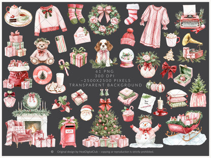 Holiday Embrace -  Watercolor Clipart Set, Elegant Cozy Christmas  | 61 PNG
