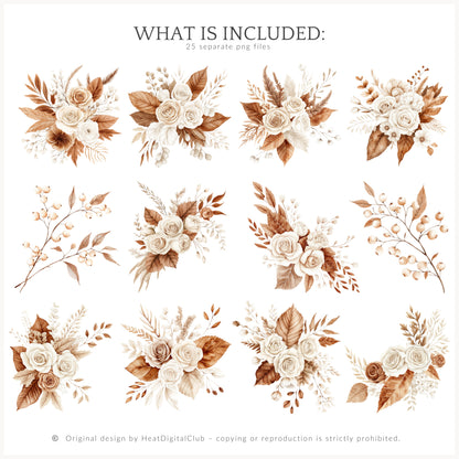 Cozy Haunt - Floral Arrangements Clipart, Fall Halloween Pumpkins | 25 PNG