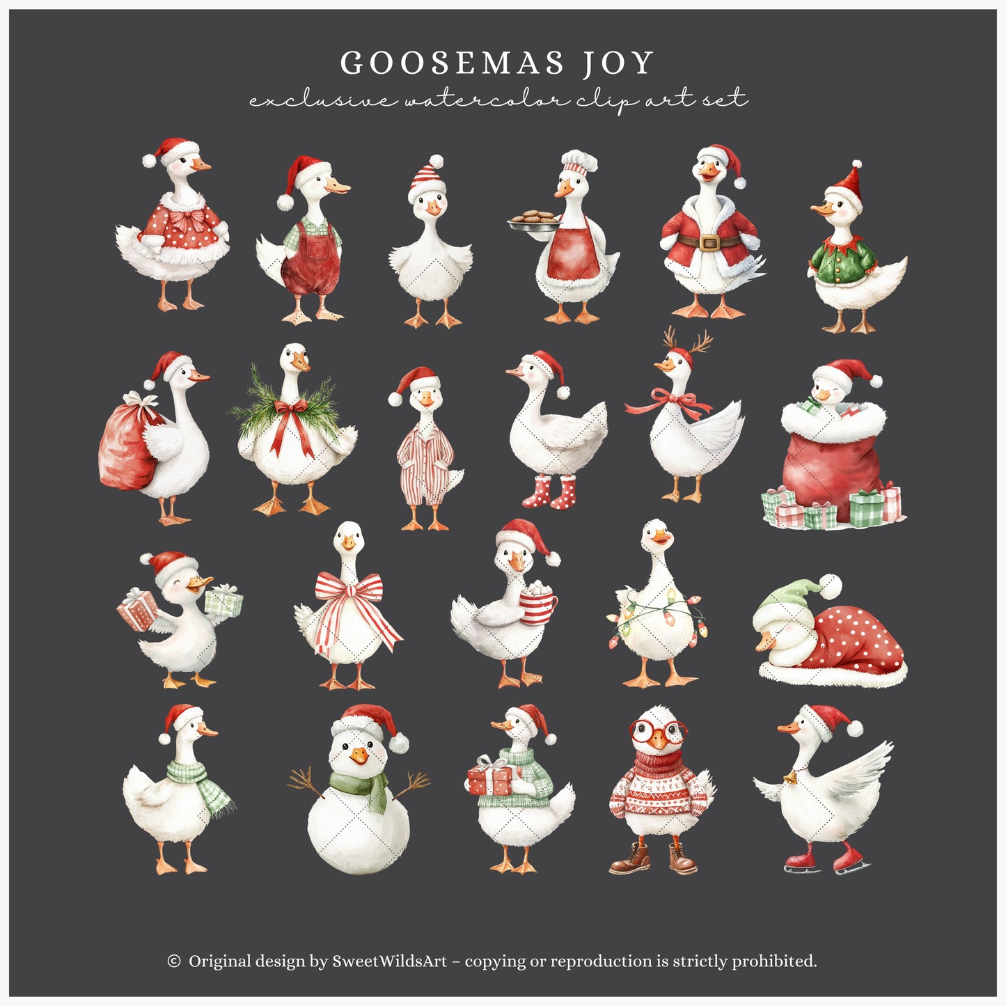 Goosemas Joy -Clipart, Cute Silly Christmas, Holiday Baby Geese, Baby Shower | 68 PNG