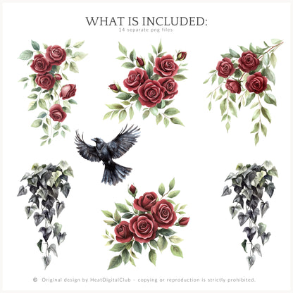 Medievalcore - Floral Arrangements, Red Rose Clipart, Gothic Floral | 14 PNG