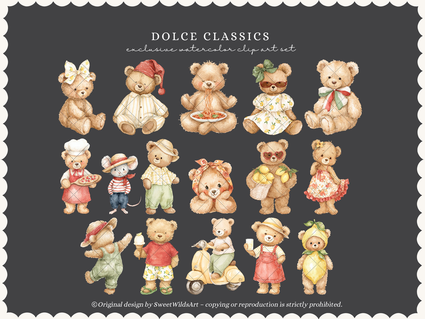 Dolce Classics - Italian Teddy Bear Clipart, Lemon Summer Bears, Cute Nursery, Baby Shower | 60 PNG