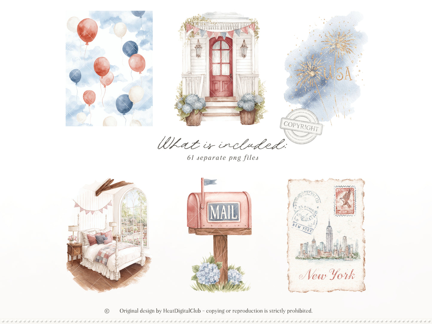 Quiet Americana - 4th of July Clipart, Vintage Summer, Independence Day, Patriotic | 61 PNG