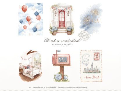 Quiet Americana - 4th of July Clipart, Vintage Summer, Independence Day, Patriotic | 61 PNG