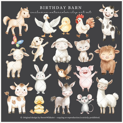 Birthday Barn - Farm Animal, Kids Party Clipart, Cow, Pig, Baby Shower | 73 PNG