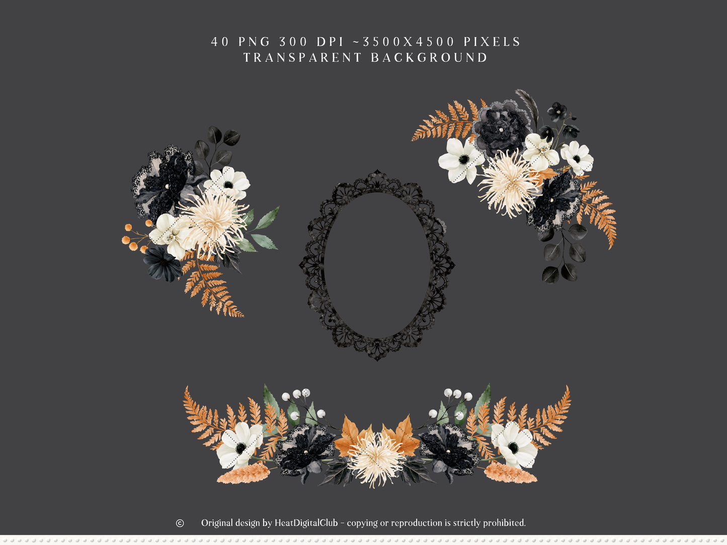 Fall After Dark - Floral Arrangements Clipart, Dark Coquette Floral, Moody Autumn Florals | 40 PNG