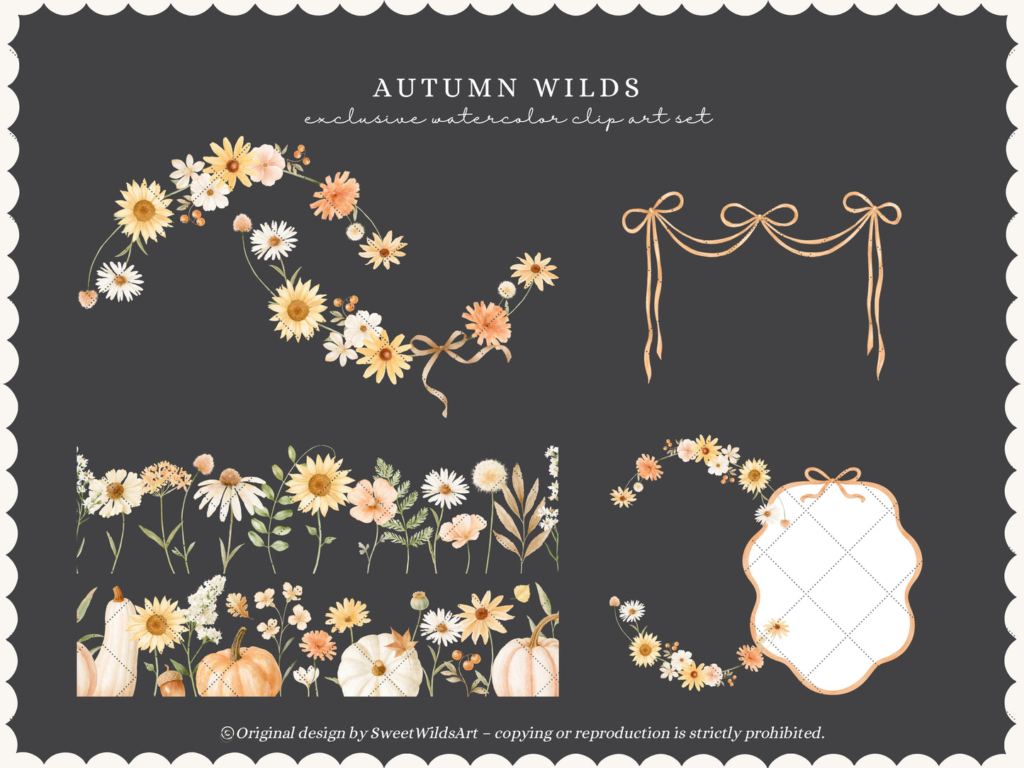 Fall Wilds - Watercolor Flowers Clipart, Autumn Meadow Floral,  Baby Shower Elements | 70 PNG/JPEG