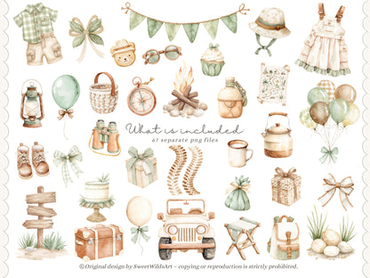 Safari Classics - Teddy Bear Clipart, Cute Jungle Animals, Baby Shower Nursery | 67 PNG