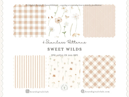 Sweet Wilds - Flowers Clipart, Meadow Flowers, Neutral Floral, Beige Ivory Flowers, Wildflower Baby Shower | 68 PNG/JPEG