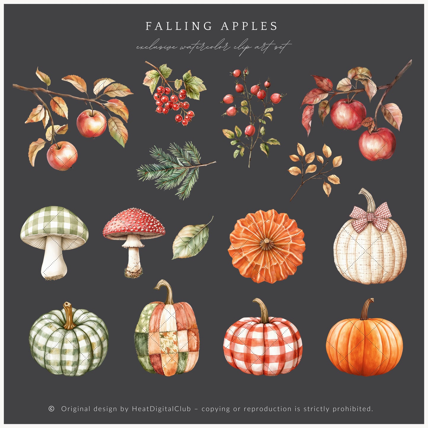 Falling Apples - Floral Arrangements, Autumn, Cozy Farm, Pumpkins | 25 PNG