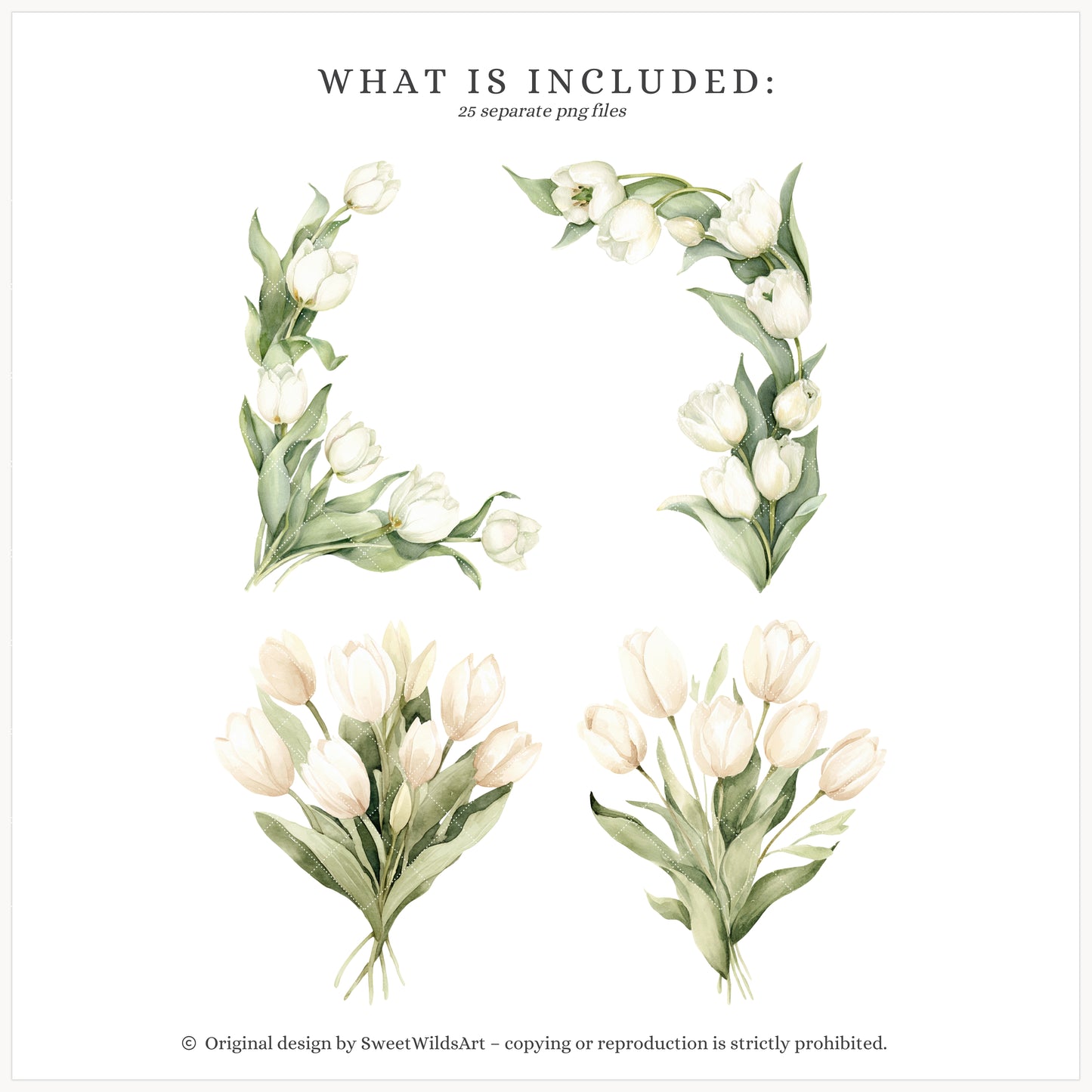 Gentle Meadow - Floral Arrangements Clipart, Spring Tulips Floral, Neutral Cottage Flowers, Easter Bouquet | 25 PNG