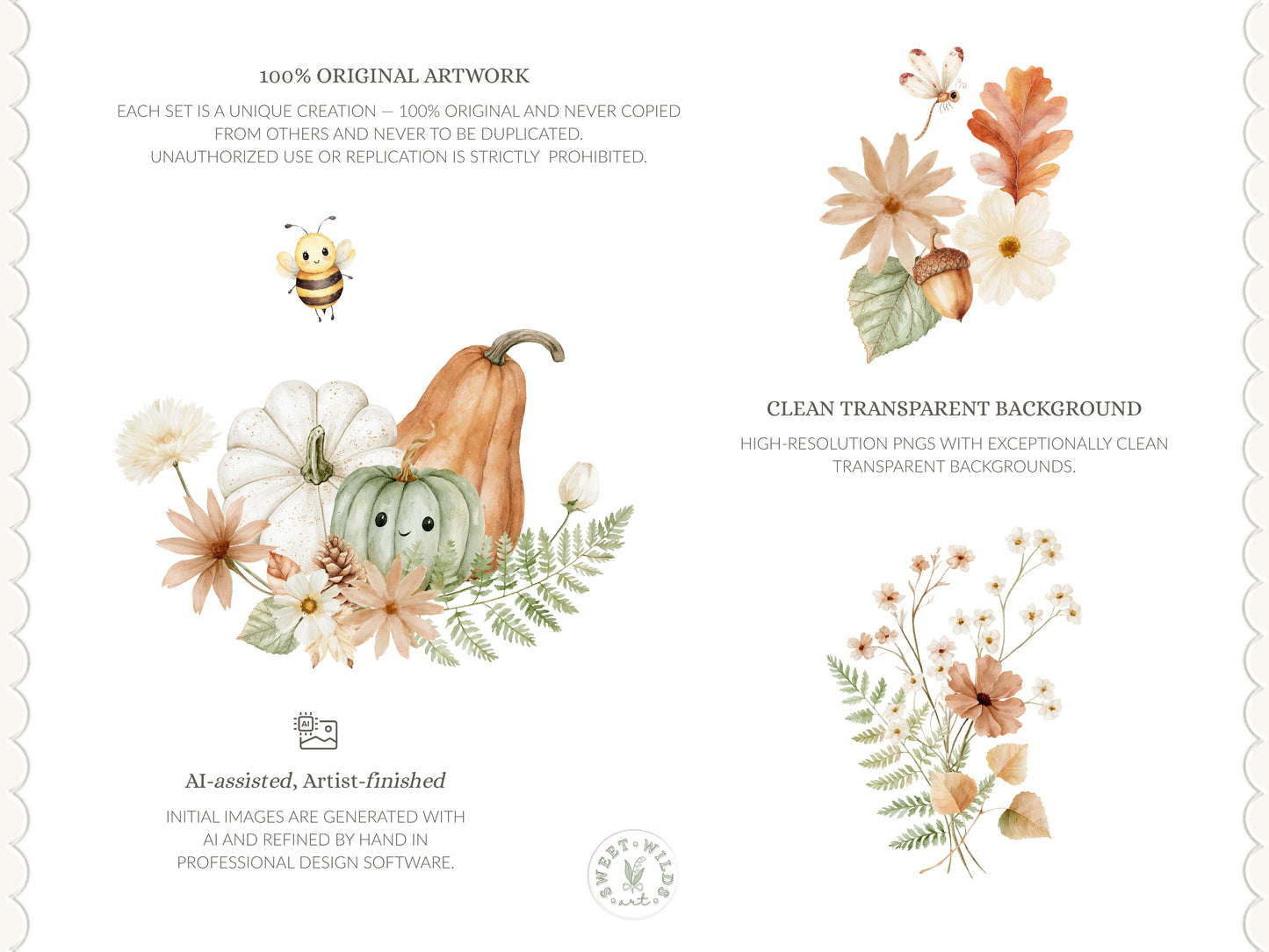 Fall Classics - Floral Arrangements, Autumn Flowers Clipart, Woodland Botanicals, Pumpkins, Leaves, Ferns, Rustic | 40 PNG