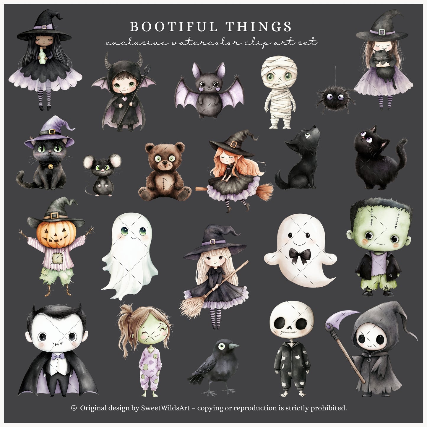 Bootiful Things - Cute Halloween Clipart, Spooky, Witch , Ghosts, Mummy | 70 PNG
