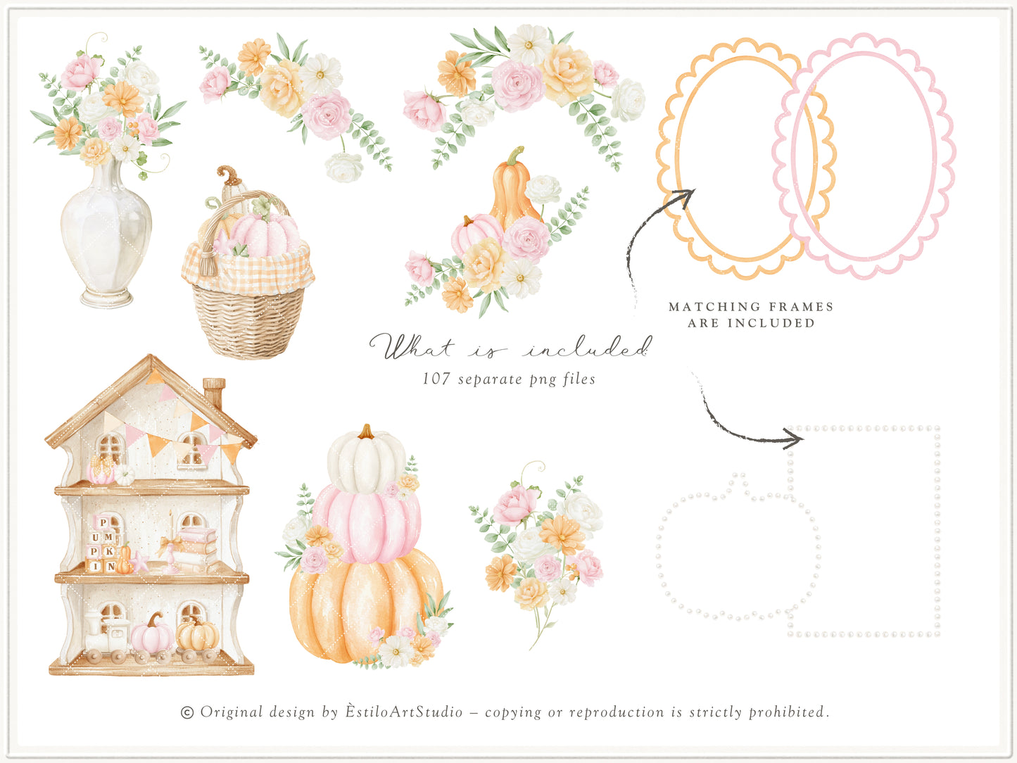 Pumpkin Atelier - Clipart, Fall Autumn Baby Shower, Little Pumpkin Birthday, Girl Fall, Seamless Patterns | 121 PNG/JPEG