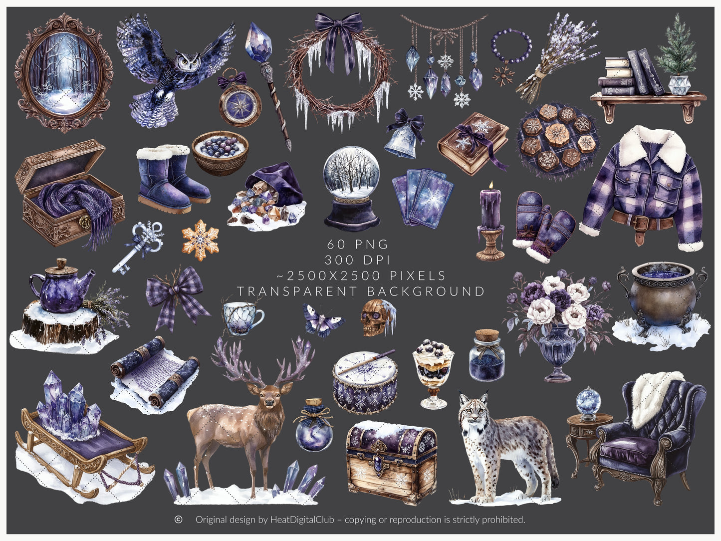 Winter Oracle - Watercolor Clipart, Magical, Snow Forest Witchy, Mystical | 60 PNG