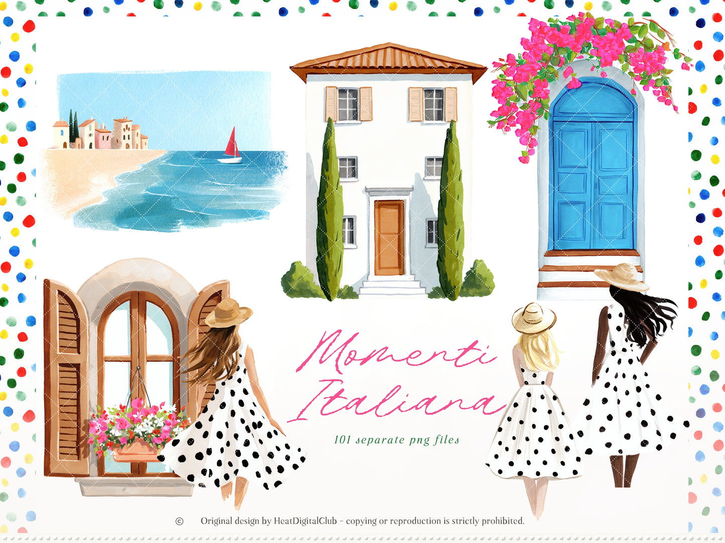 Momenti Italiana -Clipart, Mediterranean Summer, Lemon Italy, Coastal Vacation Elements, Italian Aesthetic, Dolce Vita | 111 PNG/JPEG