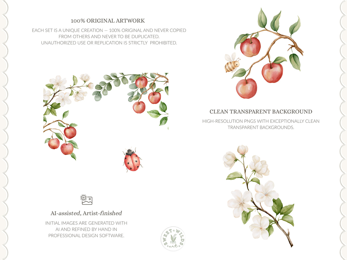 Apple Classics - Floral Clipart, Apple Blossom, Orchard Florals, Apple Branches, Nursery Flower | 28 PNG