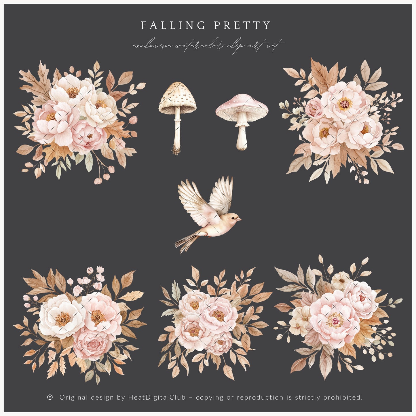 Falling Pretty - Floral Arrangements Clipart, Flowers, Autumn Leaves | 25 PNG
