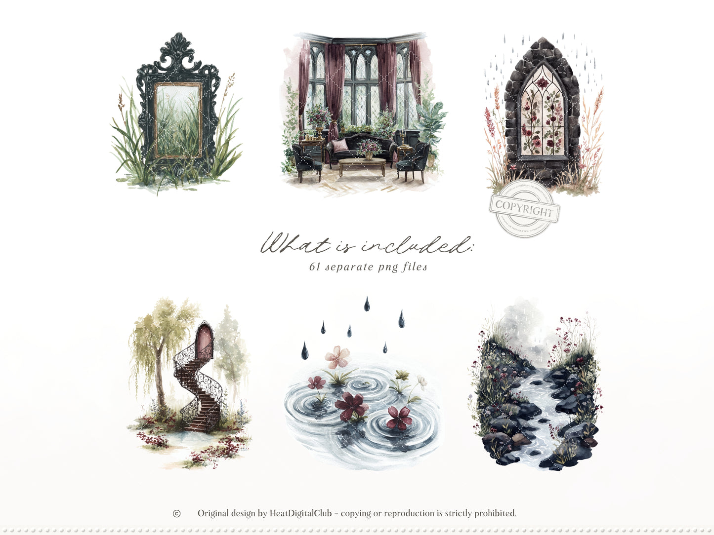 Haunted Spring - Gothic Spring Clipart, Dark Floral Clipart, Moody Spring, Cottagecore | 61 PNG