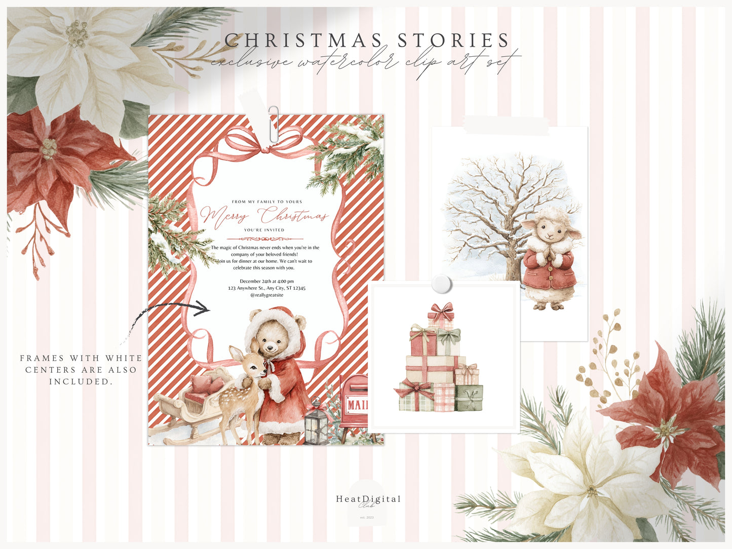 Christmas Stories - Clipart, Cute Xmas, Classic Holidays, Baby Animals, Woodland Santa | 80 PNG/JPEG